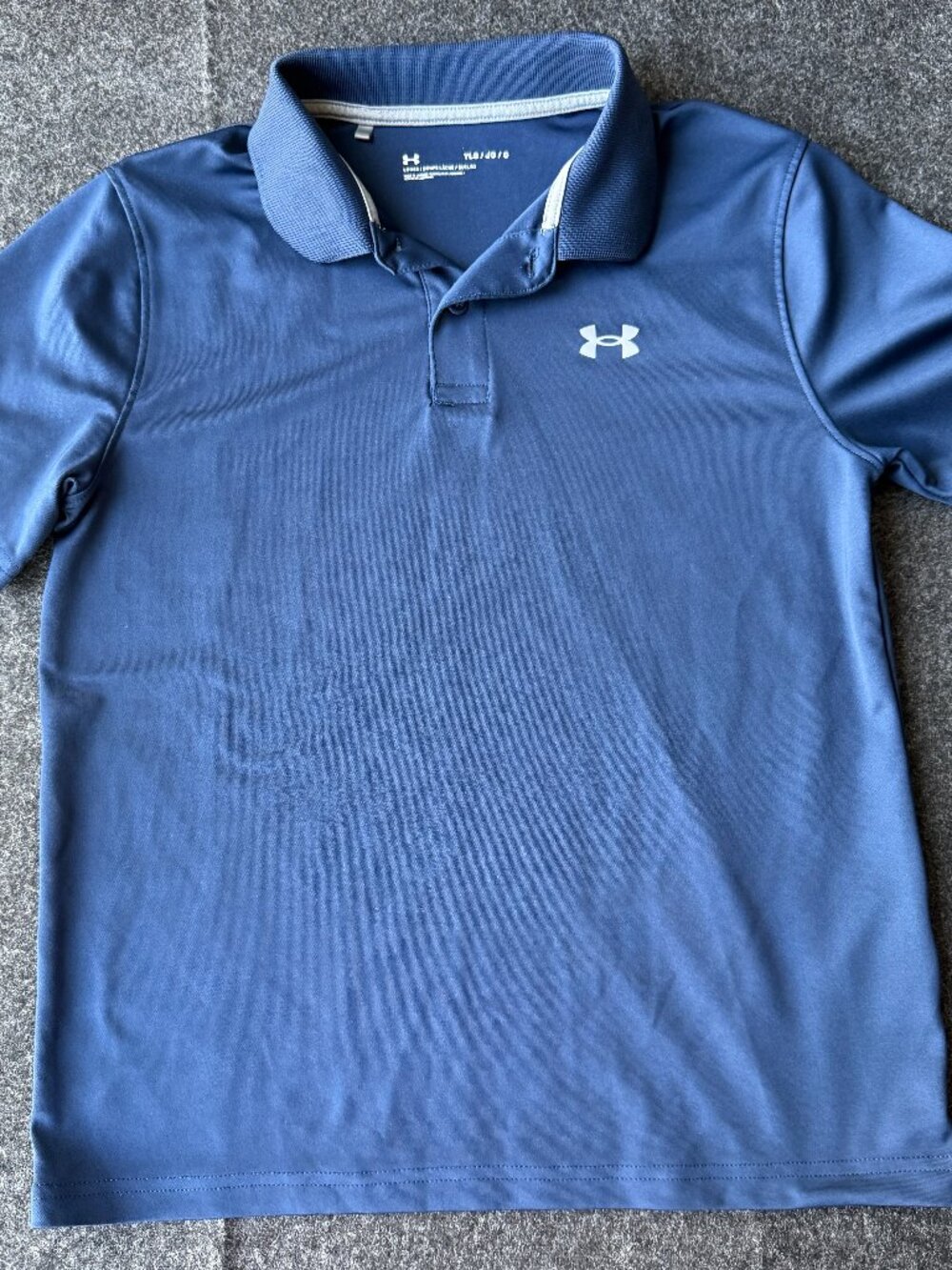 Under Armour Boys YLG Blue Performance Polo Golf Shirt Loose Fit